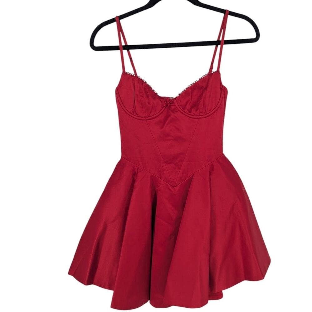 Babyboo Poppy Red Satin Corset Bustier Fit Flare Mini Dress XS NWT - Picture 2 of 4